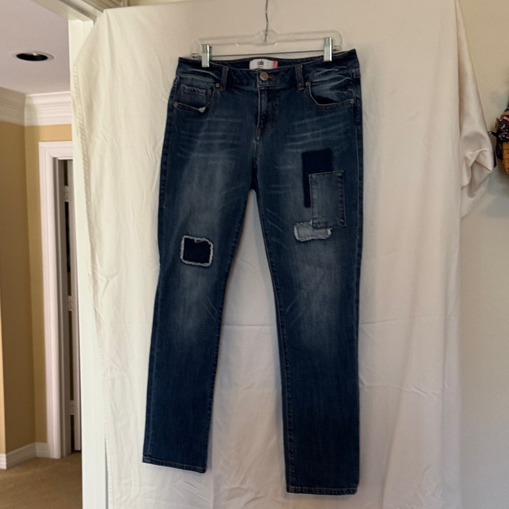 CAbi Women's Blue Straight Leg Jeans with Patchwork